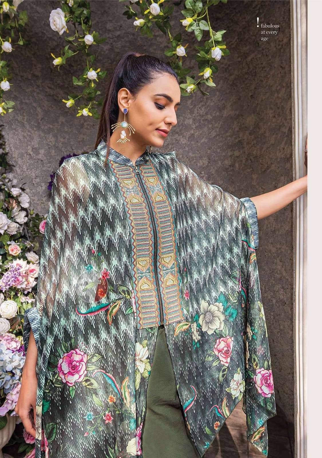 Cape style  by Anju fabrics 5551 TO 5555 SERIES Indian PRINTED VISCOSE party wear designer Cape style kaftan At Wholesale Price